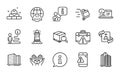 Industrial icons set. Included icon as Warning message, Hold box, Skyscraper buildings. Vector