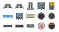 Industrial Infrastructure Elements Set: Cable Trays, Pipes, Ventilation & Emergency Controls Royalty Free Stock Photo