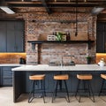 An industrial-inspired kitchen with exposed brick walls and metal accents5, Generative AI