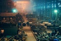 Industrial interior, large hangar workshop in metallurgical plant foundry