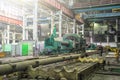 Industrial interior of metalworking workshop with large machinery equipment