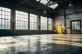 Industrial interior of an old factory building with a big windows Royalty Free Stock Photo