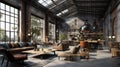 Industrial interior of an old factory building