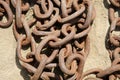 Iron Chain. Iron Chains in a pile on the ground with rust and dirt Royalty Free Stock Photo