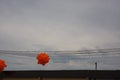 Industrial landscape ballons orange Royalty Free Stock Photo