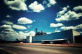 Industrial landscape with blue sky and white clouds. Filtered image processed vintage effect.