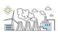 The industrial landscape. Different types of power plants. Power plant and wind power plant. Thin line style vector