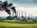 Industrial landscape with heavy smoke from factory chimneys
