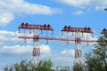 Industrial landscape. High voltage power transmission line mast. Steel pylon. Energy tower, energy systems, Zaporizhzhya, Ukraine