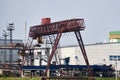 Industrial landscape with an overhead crane in a factory yard