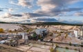 Industrial landscape of a silica sand open pit mine