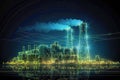 Industrial landscape with smog in the city. 3d rendering, generative ai Royalty Free Stock Photo