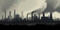 Industrial landscape with smog over the river. Vector illustration Royalty Free Stock Photo