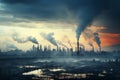 Industrial landscape with smoking chimneys on the background of the sunset Royalty Free Stock Photo