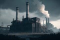Industrial landscape with smoking chimneys. Generative AI