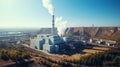 Industrial landscape, with Traditional thermal power plant generating heat, producing steam and smog. Environmental concept Royalty Free Stock Photo