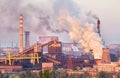 Industrial landscape in Ukraine. Steel factory at sunset. Pipes with smoke. Metallurgical plant. steelworks, iron works Royalty Free Stock Photo