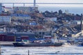 Industrial landscape with a view of the Diomidovsky port. Vladivostok, Russia Royalty Free Stock Photo