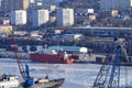 Industrial landscape with a view of the Diomidovsky port. Vladivostok, Russia Royalty Free Stock Photo