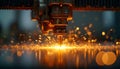 Industrial Laser Cutting Machine in Action: Sparks and Precision Manufacturing Process Royalty Free Stock Photo