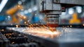 Industrial laser cutting machine processing metal sheet with sparks Royalty Free Stock Photo