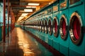 Industrial Laundromat: A Row of Public Laundry Machines. AI