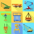 Industrial lift machine icon set, flat style Royalty Free Stock Photo