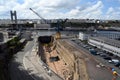 Industrial lifting equipment in a port in Brittany with a refit basin in Finistere in France