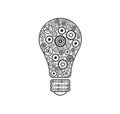 Industrial light bulb concept. gear symbols inside light-bulb. Global Communication between the industries gears, Gear symbols