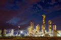 Industrial lights of an oil and gas refinery or petrochemical plant Royalty Free Stock Photo