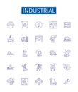 Industrial line icons signs set. Design collection of Factory, Manufacturing, Engineering, Automation, Construction