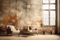 Industrial  living room decoration style create by AI generated Royalty Free Stock Photo