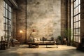 Industrial  living room decoration style create by AI generated Royalty Free Stock Photo