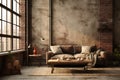 Industrial  living room decoration style create by AI generated Royalty Free Stock Photo