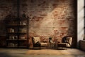 Industrial  living room decoration style create by AI generated Royalty Free Stock Photo
