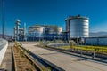 Industrial LNG storage tanks at a gas processing plant Royalty Free Stock Photo