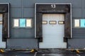 Industrial loading dock and ramp for a large warehouse. Gate for loading cargo. Gate number 13