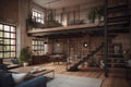 Industrial loft apartment with indoor balcony