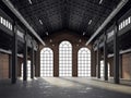 Industrial loft style empty old warehouse interior 3d render Royalty Free Stock Photo