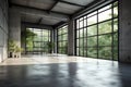 Industrial loft style empty room with blank concrete wall 3d render, there are polished concrete floor and wall, black steel struc Royalty Free Stock Photo