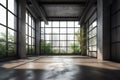 Industrial loft style empty room with blank concrete wall 3d render, there are polished concrete floor and wall, black steel struc Royalty Free Stock Photo