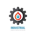 Industrial logo template design. Gear icon. Water drop & fire flame. Industry factory concept sign. Power energy fuel. Vector Royalty Free Stock Photo