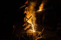 Industrial lost wax casting. The process of pouring for filling out ceramic shells with molten steel. Royalty Free Stock Photo