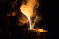 Industrial lost wax casting. The process of pouring for filling out ceramic shells with molten steel. Royalty Free Stock Photo