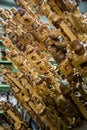 Industrial lost wax models on sprue waiting for shell making, close-up with selective focus Royalty Free Stock Photo