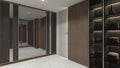 Industrial and Luxury Walk in Closet Design with Dark Brown Wooden Furnishing