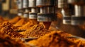 Industrial Machine Dispensing Orange Spice Powder Royalty Free Stock Photo