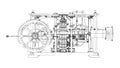 Industrial Machine with Exposed Gears, Engineering Blueprint Style, vector design Generative AI Royalty Free Stock Photo