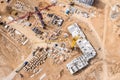 Industrial machinery working at construction site. drone image Royalty Free Stock Photo