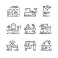 Industrial machines vector line icons. Factory machine tools symbols